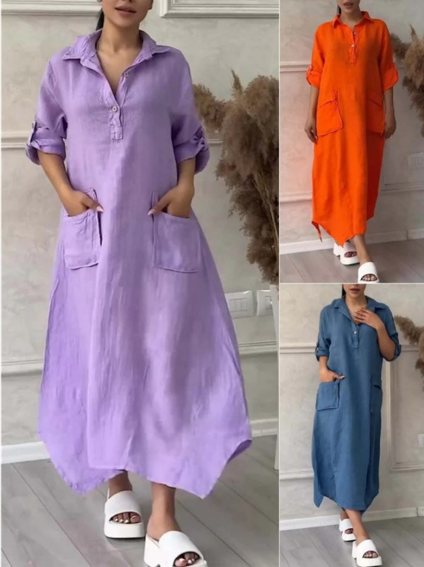 Women Vacation Plain Spring/Fall Natural No Elasticity Daily Maxi Shirt Dress No Dresses