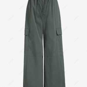 Women ZAFUL Toggle Drawstring Ruffle High Waist Wide Leg Cargo Pants M Dark gray