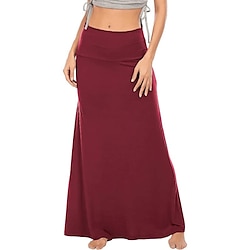 Women's A Line Long Skirt Maxi Skirts Solid Colored Office / Career Street All Seasons Cotton Fashion Basic Casual Black White Wine Navy Blue