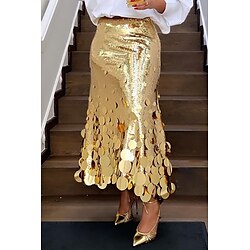 Women's A Line Maxi Skirts Sequins Solid Colored Prom Theme Party All Seasons Polyester Sequin Silver Golden