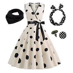 Women's A-Line Rockabilly Dress Polka Dots Swing Dress Flare Dress with Accessories Set 1950s 60s Retro Vintage with Headband Scarf Earrings For Vintage Swing Party Dress