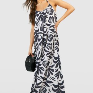 Womens Abstract Printed Trapeze Maxi Dress - White - 8, White