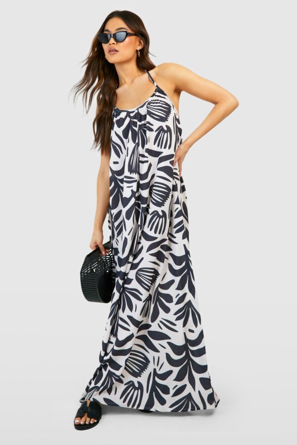 Womens Abstract Printed Trapeze Maxi Dress - White - 8, White