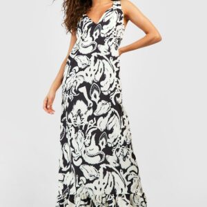 Womens Abstract Trapeze Maxi Dress - Black - 8, Black