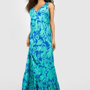 Womens Abstract Trapeze Maxi Dress - Green - 8, Green