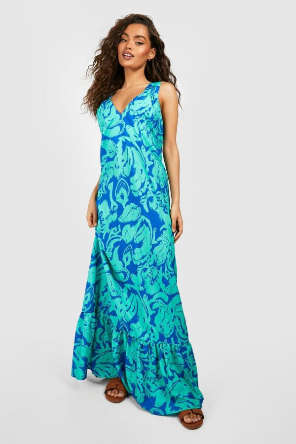 Womens Abstract Trapeze Maxi Dress - Green - 8, Green