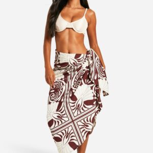 Womens Abstract Wrap Tie Beach Maxi Skirt - Brown - M, Brown