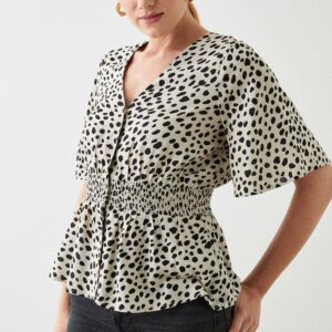 Womens Animal Print Button Through Tea Blouse