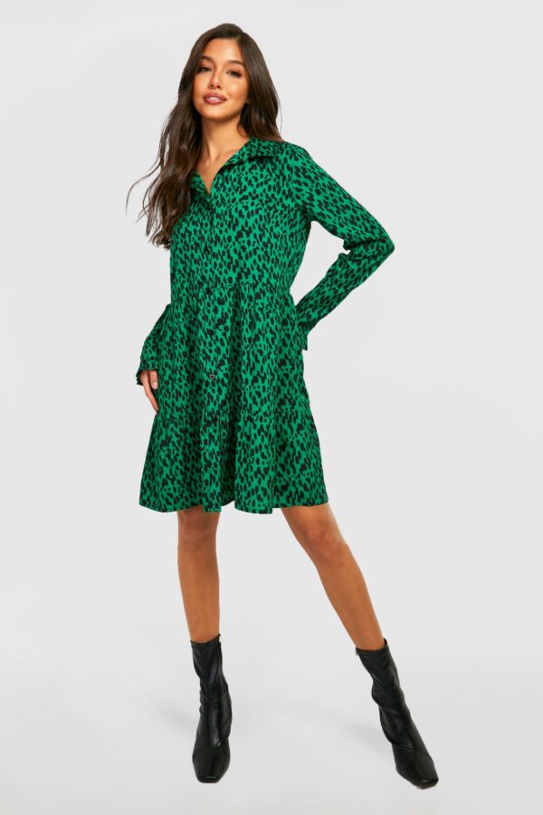 Womens Animal Smock Shirt Dress - Green - 10, Green