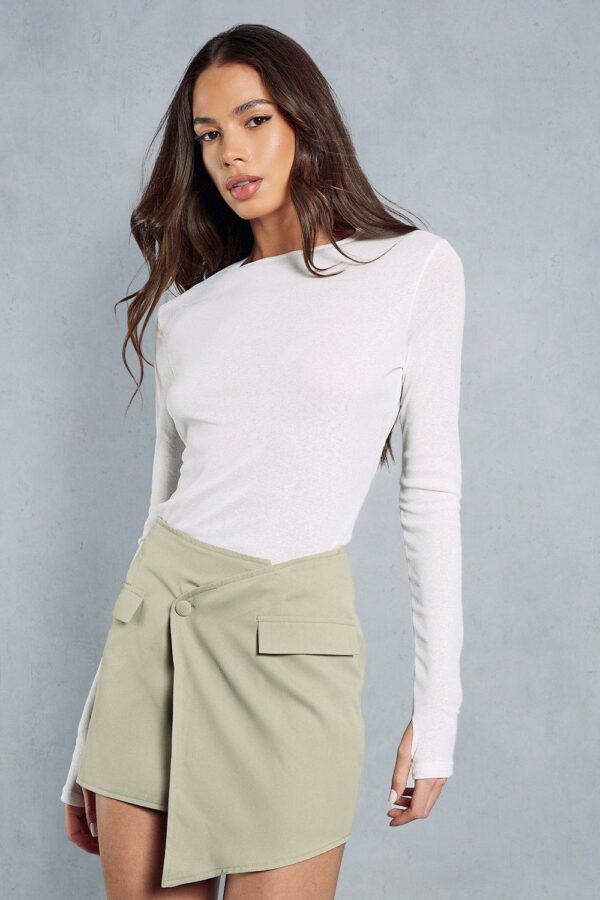 Womens Asymmetric Wrap Mini Skirt - sage - 6, Sage