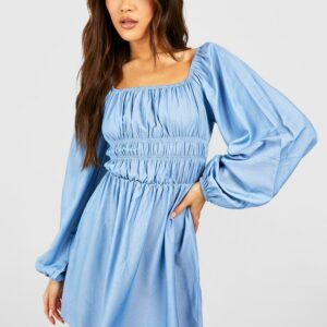 Womens Babydoll Chambray Dress - Blue - 10, Blue