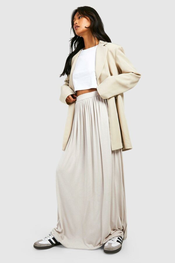 Womens Basics High Waisted Jersey Maxi Skirt - Beige - 8, Beige