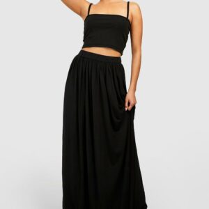 Womens Basics High Waisted Jersey Maxi Skirt - Black - 12, Black