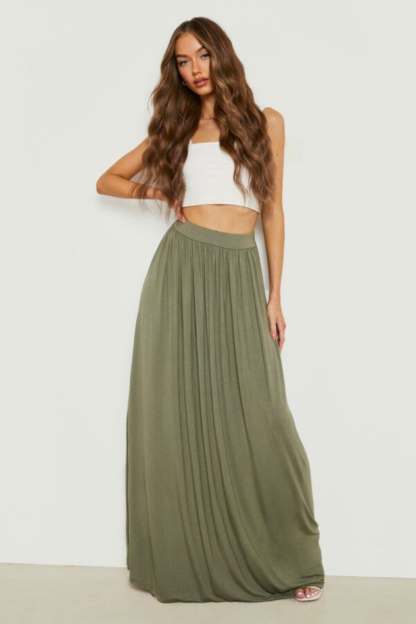 Womens Basics High Waisted Jersey Maxi Skirt - Green - 8, Green