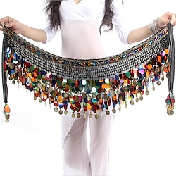 Womens Belly Dance Hip Scarf Sweet Belly Dance Skirt Wrap Performance Bling Sequins Coins Belly Dance Costume