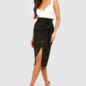 Womens Belted Button Front Pencil Skirt - Black - 14, Black