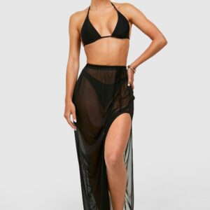 Womens Belted Split Beach Maxi Skirt - Black - S, Black