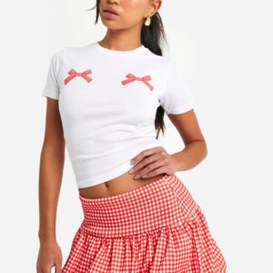 Womens Bengaline Gingham Puffball Bubble Skirt - Red - 14, Red