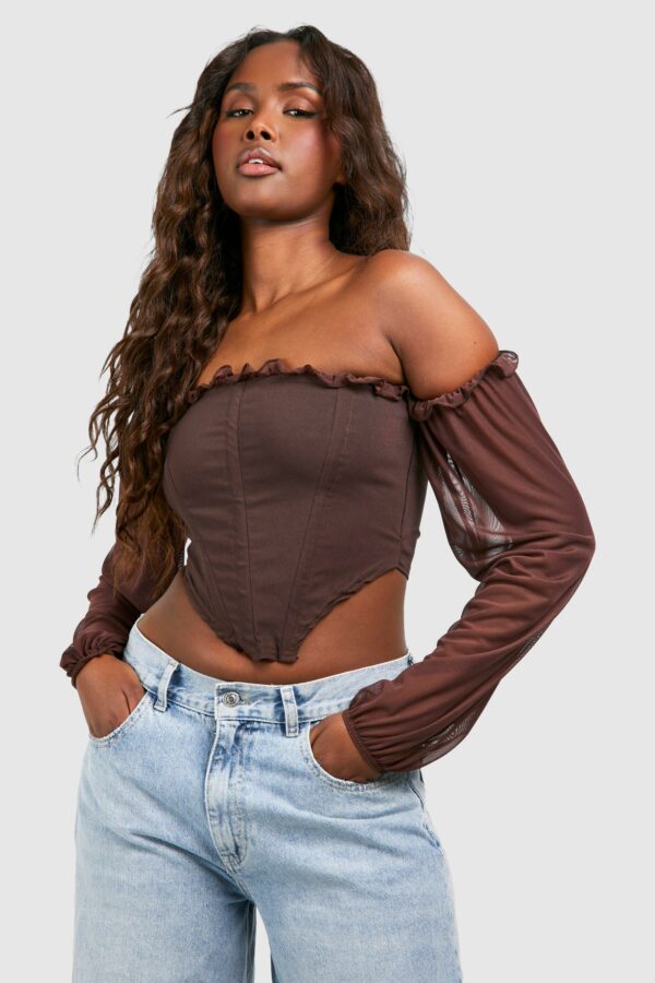 Womens Bengaline Mesh Detail Top - Brown - 6, Brown