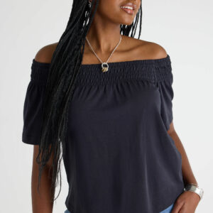 Womens Black Bardot Blouse