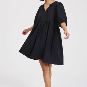 Womens Black Double Cotton Tunic Dress