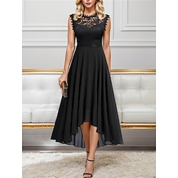 Women's Black Dress Lace Dress Party Dress Chiffon Lace Ruched Crew Neck Sleeveless Midi Dress Wedding Guest Birthday Black Pink Summer Spring