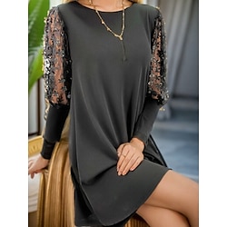 Women's Black Dress Party Dress Cocktail Dress Lace Mesh Crew Neck 3/4 Length Sleeve Mini Dress Office Wedding Guest Elegant Black Pink Summer Spring