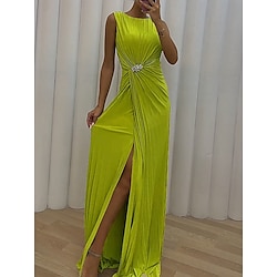 Women's Black Dress Prom Dress Party Dress Split Crew Neck Sleeveless Wedding Guest Vacation Green Spring Fall