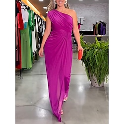 Women's Black Dress Prom Dress Party Dress Velvet Split One Shoulder Sleeveless Wedding Guest Purple Spring Fall