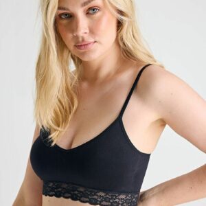 Womens Black Lace Trim Crop Top