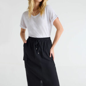 Womens Black Linen Blend Cargo Skirt