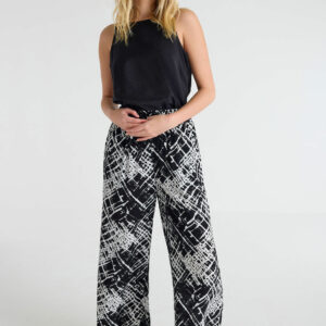 Womens Black Marble Print Crinkle Culottes