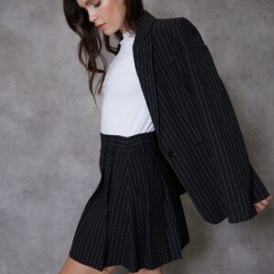 Women's Black Pinstripe Pleated Mini Skirt