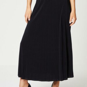 Womens Black Pleated Midi Skirt