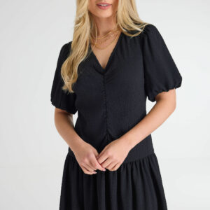 Womens Black Ruched Front Tunic Dress