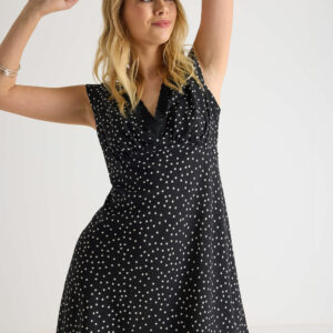 Womens Black Spot Print Lace Trim Tea Dress