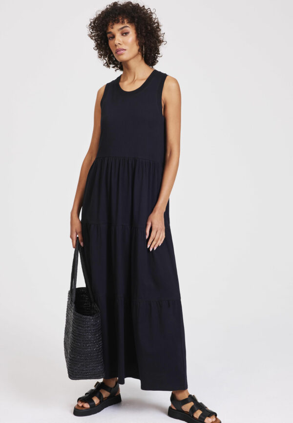 Womens Black Tiered Vest Maxi Dress