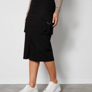 Women's Black Utility Cargo Midi Skirt