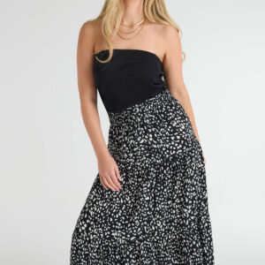 Womens Black & White Buttoned Maxi Skirt