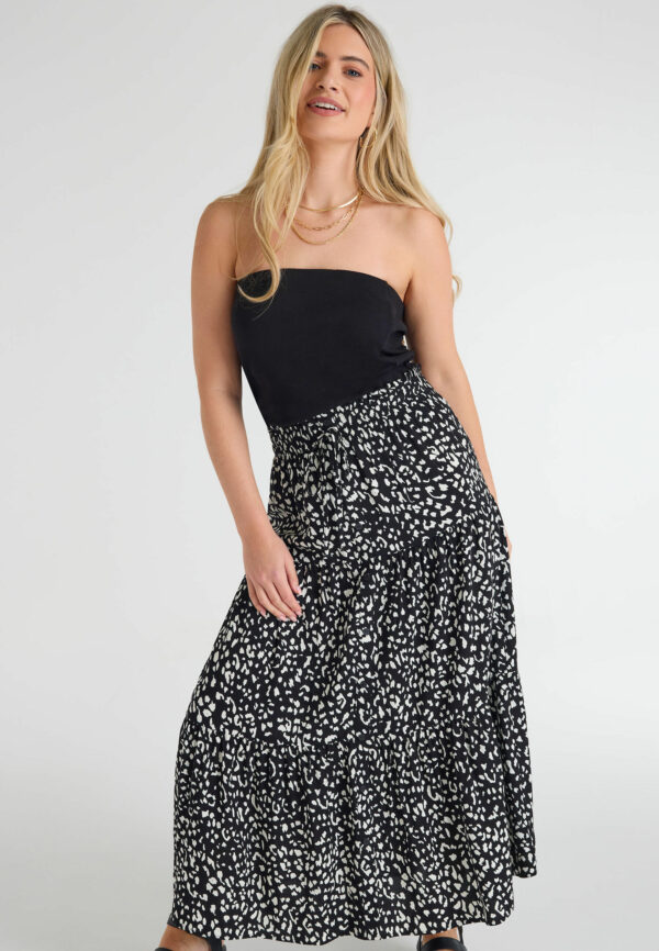 Womens Black & White Buttoned Maxi Skirt