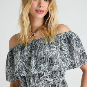 Womens Black & White Strappy Double Layer Blouse