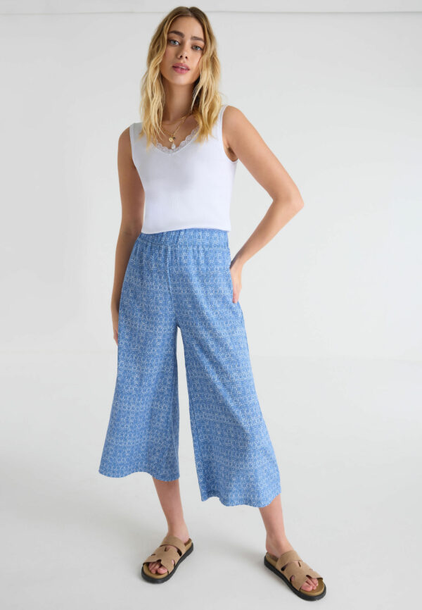 Womens Blue Tile Print Culottes