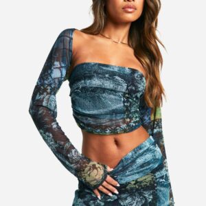 Womens Bolero Printed Mesh Crop Top - Multi - 10, Multi