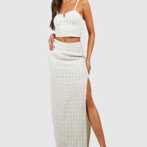 Womens Boucle Split Back Column Maxi Skirt - White - 8, White