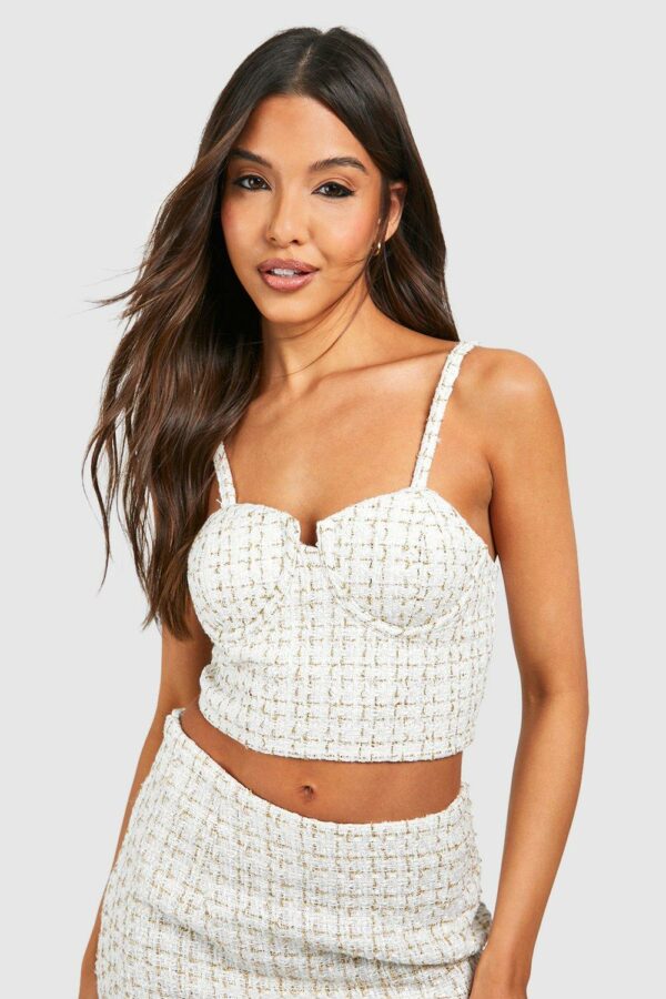 Womens Boucle Sweetheart Cupped Bralette - White - 8, White