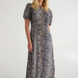 Womens Brown Animal Print Midi Tea Dress