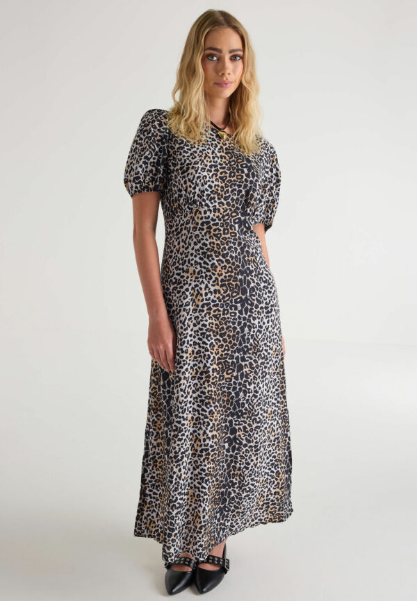 Womens Brown Animal Print Midi Tea Dress