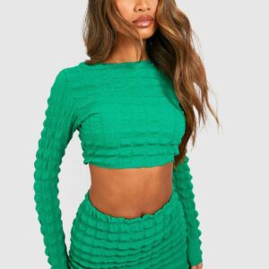 Womens Bubble Jersey Backless Crop & Mini Skirt - Green - 8, Green