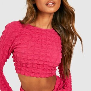 Womens Bubble Jersey Backless Crop & Mini Skirt - Pink - 10, Pink