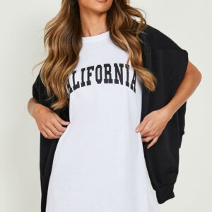 Womens California T-Shirt Dress - White - 12, White